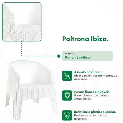 Conjunto 2 Poltronas Rattan Ibiza + Mesa Capri