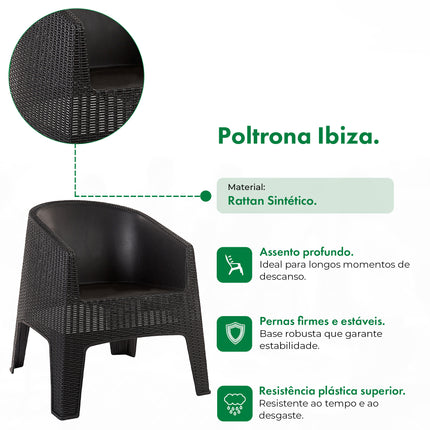 Conjunto 2 Poltronas Rattan Ibiza + Mesa Capri