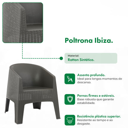 Conjunto 2 Poltronas Rattan Ibiza + Mesa Capri