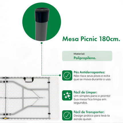 Mesa Dobrável Vira Maleta Portátil 1,80m Camping Premium