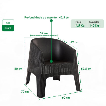 Conjunto 2 Poltronas Rattan Ibiza + Mesa Capri