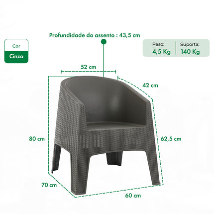 Conjunto 2 Poltronas Rattan Ibiza + Mesa Capri