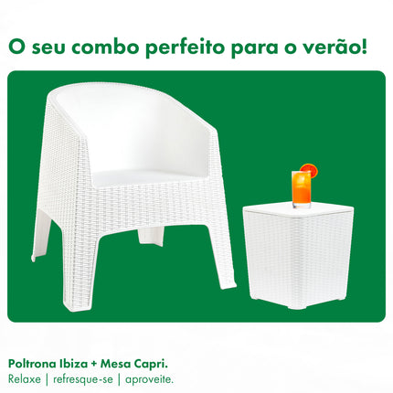 Conjunto 2 Poltronas Rattan Ibiza + Mesa Capri