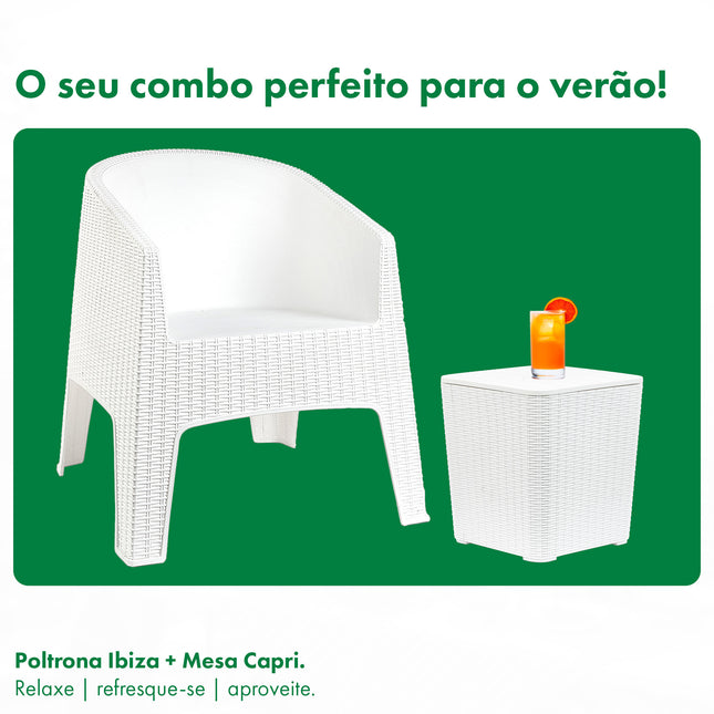 Conjunto 2 Poltronas Rattan Ibiza + Mesa Capri