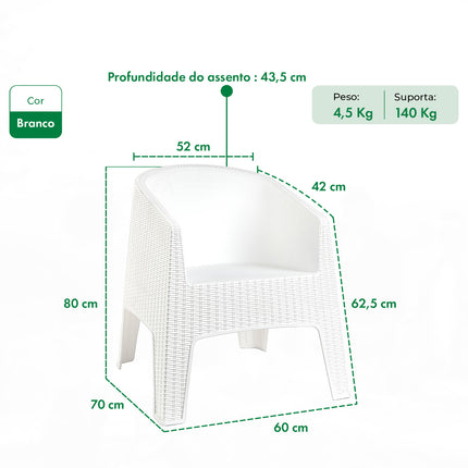 Conjunto 2 Poltronas Rattan Ibiza + Mesa Capri