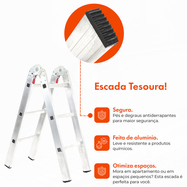 Escada de Alumínio - 6 Degraus - 1,75 Metros de Altura Total