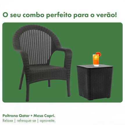 Kit 2 Poltronas de Jardim Rattan Qatar + Mesa Capri