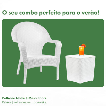 Kit 2 Poltronas de Jardim Rattan Qatar + Mesa Capri