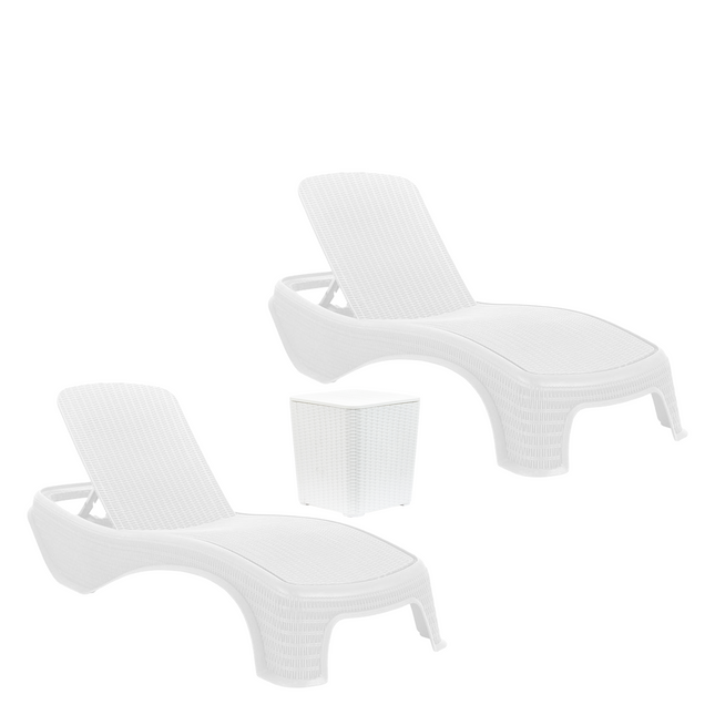 Kit 2 Espreguiçadeiras Dubai Premium Rattan + Mesa Baú Capri