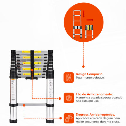 Escada Telescópica Extensiva - 11 Degraus - 3,20 Metros
